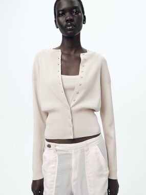 Zara Cream Button-Front Cardigan Set